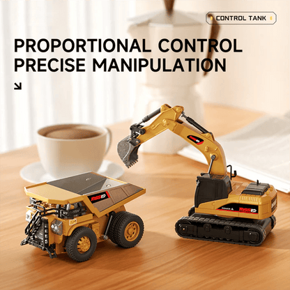 🚜 1:64 Prémium ötvözet Mini RC építőkészlet – Targonca, Kotrógép és Dömper