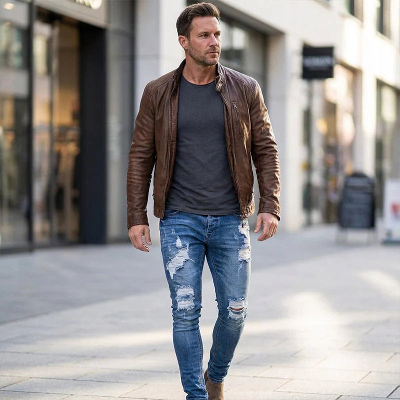 🔥🎁Új 50%-os KEDVEZMÉNY🔥Divatos férfi skinny farmer kopott hatással