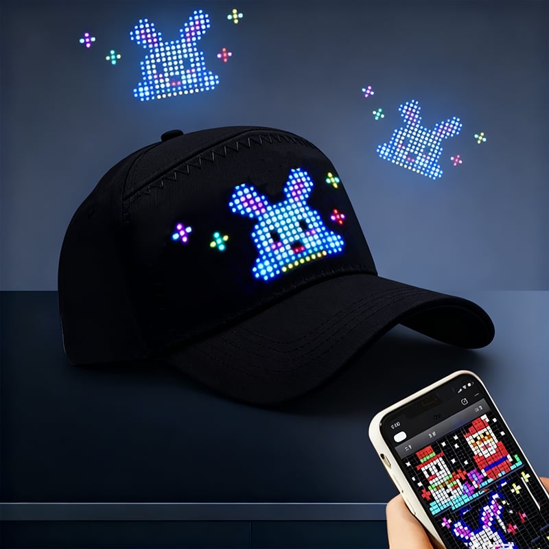 🔥📱 LED Bluetooth Sapka Személyre Szabott Szöveggel és GIF Megjelenítéssel 💡🧢