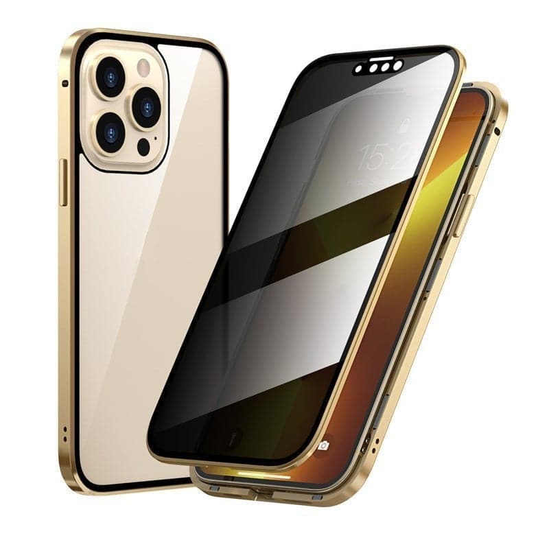 ✨ Mágneses iPhone Tok Privát Üveggel és Fém Kerettel 📱🔒