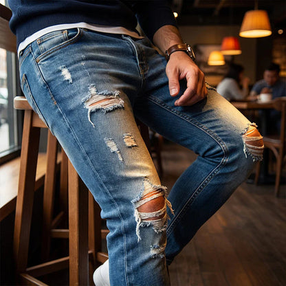🔥🎁Új 50%-os KEDVEZMÉNY🔥Divatos férfi skinny farmer kopott hatással