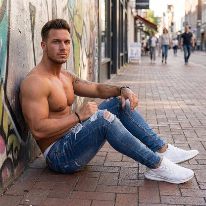 🔥🎁Új 50%-os KEDVEZMÉNY🔥Divatos férfi skinny farmer kopott hatással