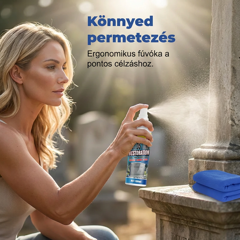 🔥🧼 Sírkő helyreállító és tisztító spray – 🌿 pH-semleges formula, eltávolítja az algákat és zuzmókat, biztonságos gránit, márvány és mészkő esetén 👼💕