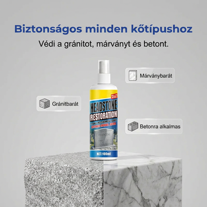 🔥🧼 Sírkő helyreállító és tisztító spray – 🌿 pH-semleges formula, eltávolítja az algákat és zuzmókat, biztonságos gránit, márvány és mészkő esetén 👼💕