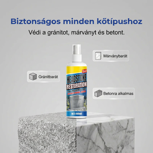 🔥🧼 Sírkő helyreállító és tisztító spray – 🌿 pH-semleges formula, eltávolítja az algákat és zuzmókat, biztonságos gránit, márvány és mészkő esetén 👼💕
