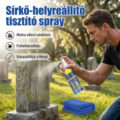 🔥🧼 Sírkő helyreállító és tisztító spray – 🌿 pH-semleges formula, eltávolítja az algákat és zuzmókat, biztonságos gránit, márvány és mészkő esetén 👼💕