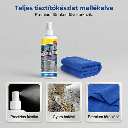 🔥🧼 Sírkő helyreállító és tisztító spray – 🌿 pH-semleges formula, eltávolítja az algákat és zuzmókat, biztonságos gránit, márvány és mészkő esetén 👼💕